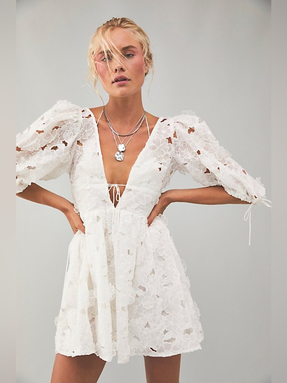 For Love and Lemons white floral leighton mini dress